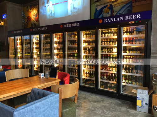 C066上海市閔行區(qū)斑藍(lán)啤酒吧啤飲料展示柜